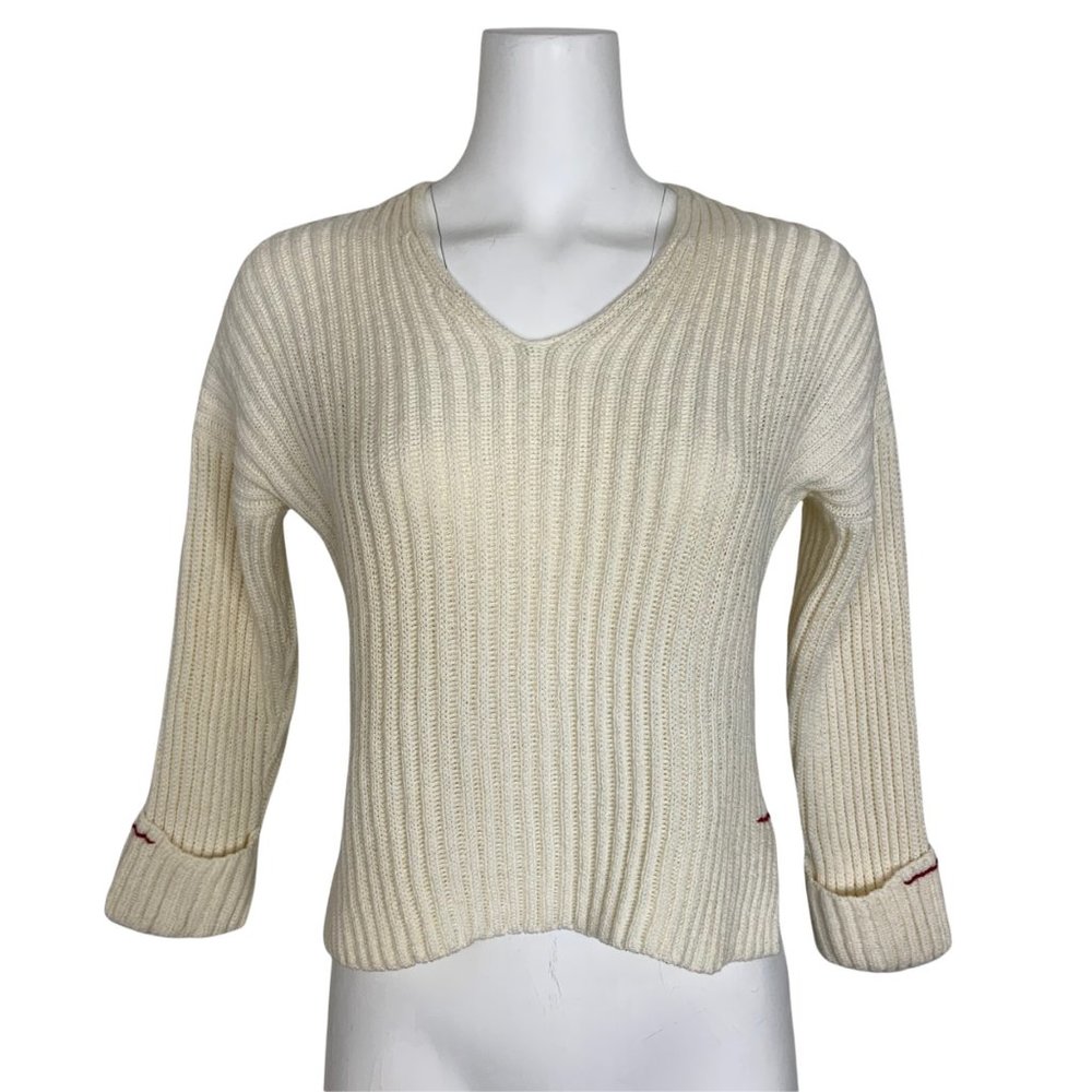 Brunello Cucinelli Cream V-Neck Sweater